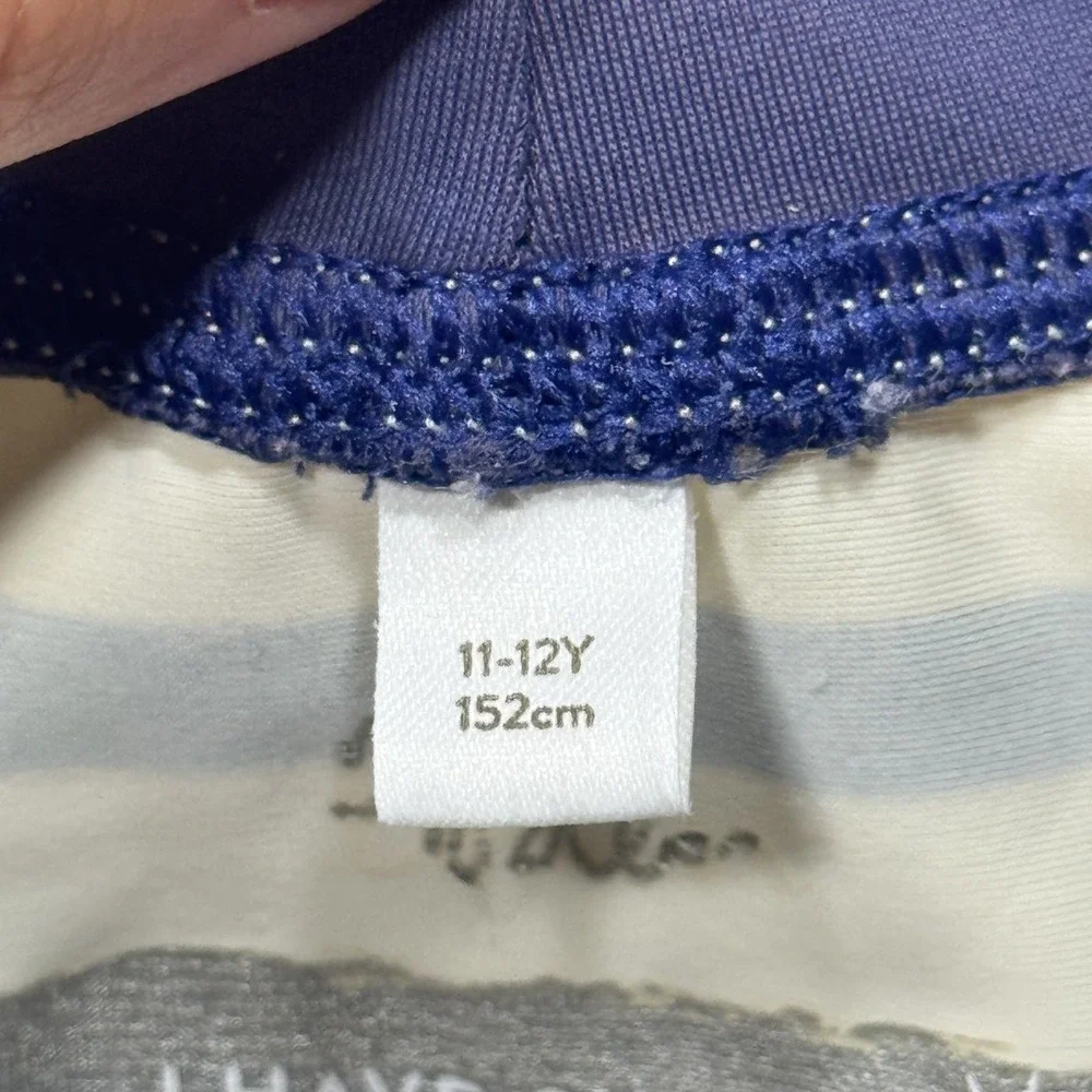 Boden Rash Guard Shirt Youth 11-12Y Blue White Striped Long Sleeve UPF 40+ Swim